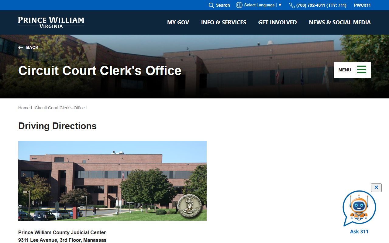 Prince William County Judicial Center driving directions