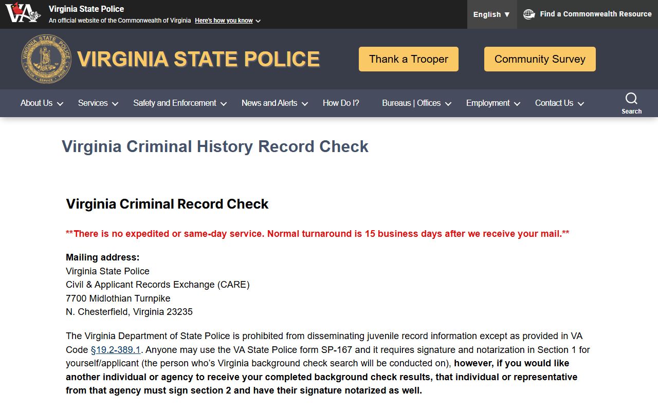 Prince William County criminal background checks through Virginia State Police