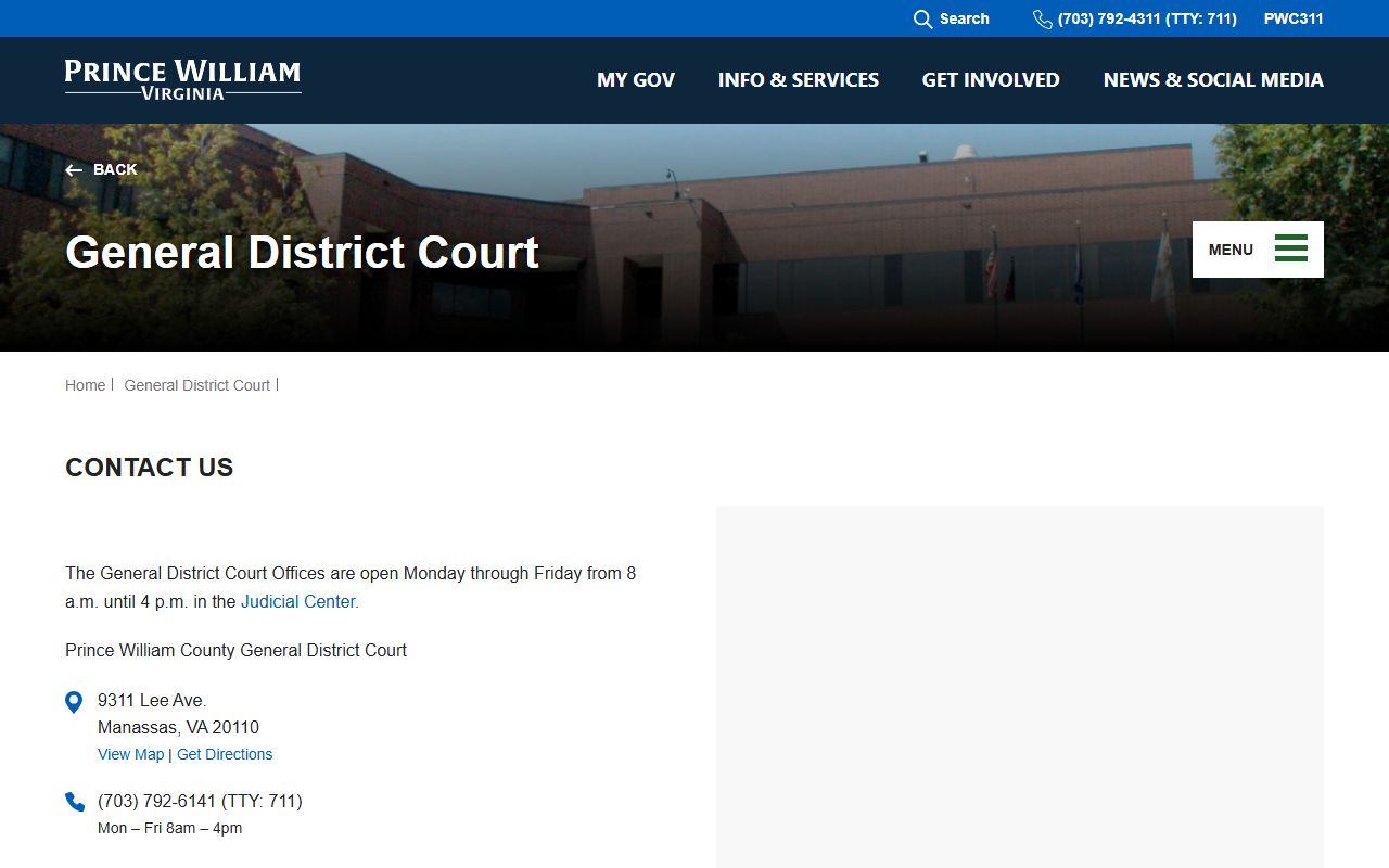 Prince William County General District Court contact information
