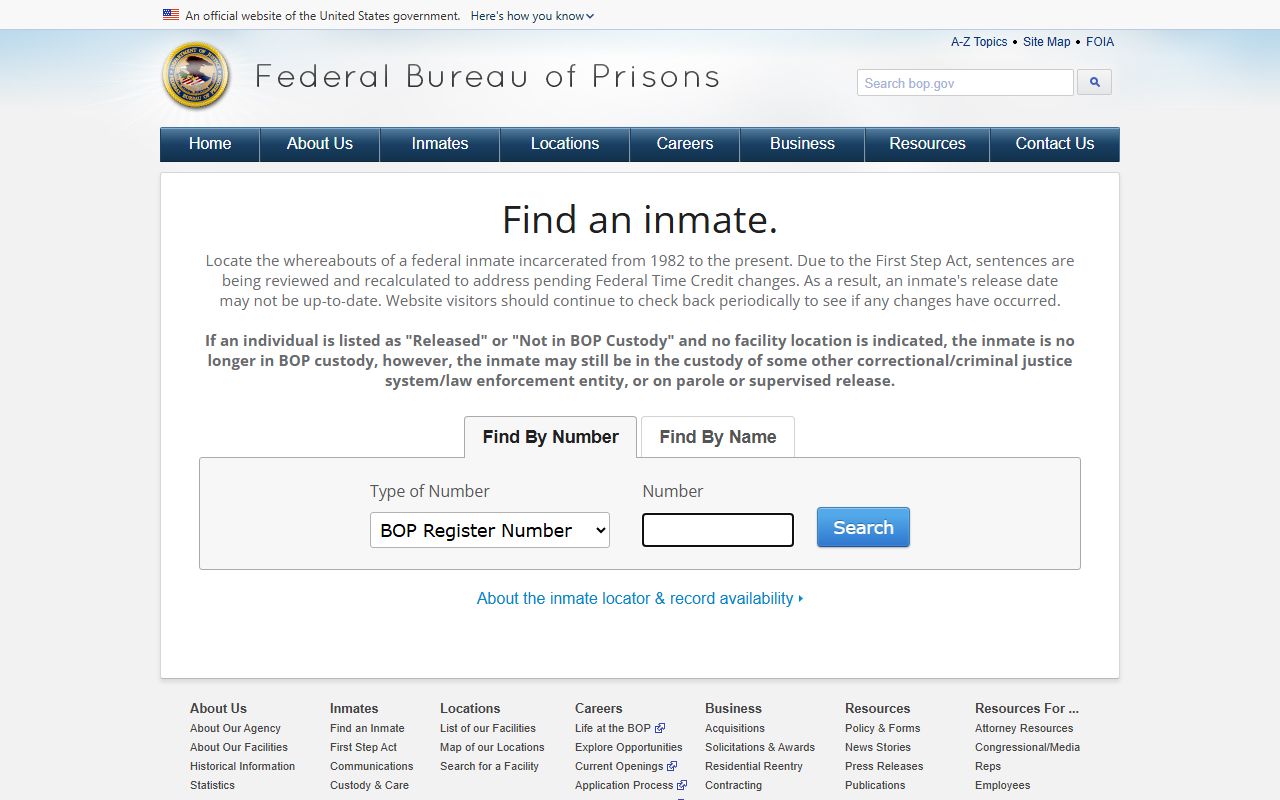 Prince William County federal inmate search through the BOP locator