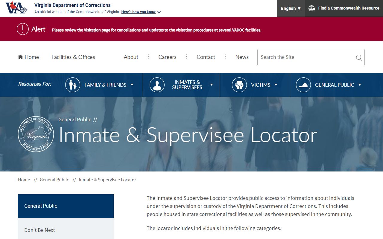 Prince William County inmate search through the VADOC locator
