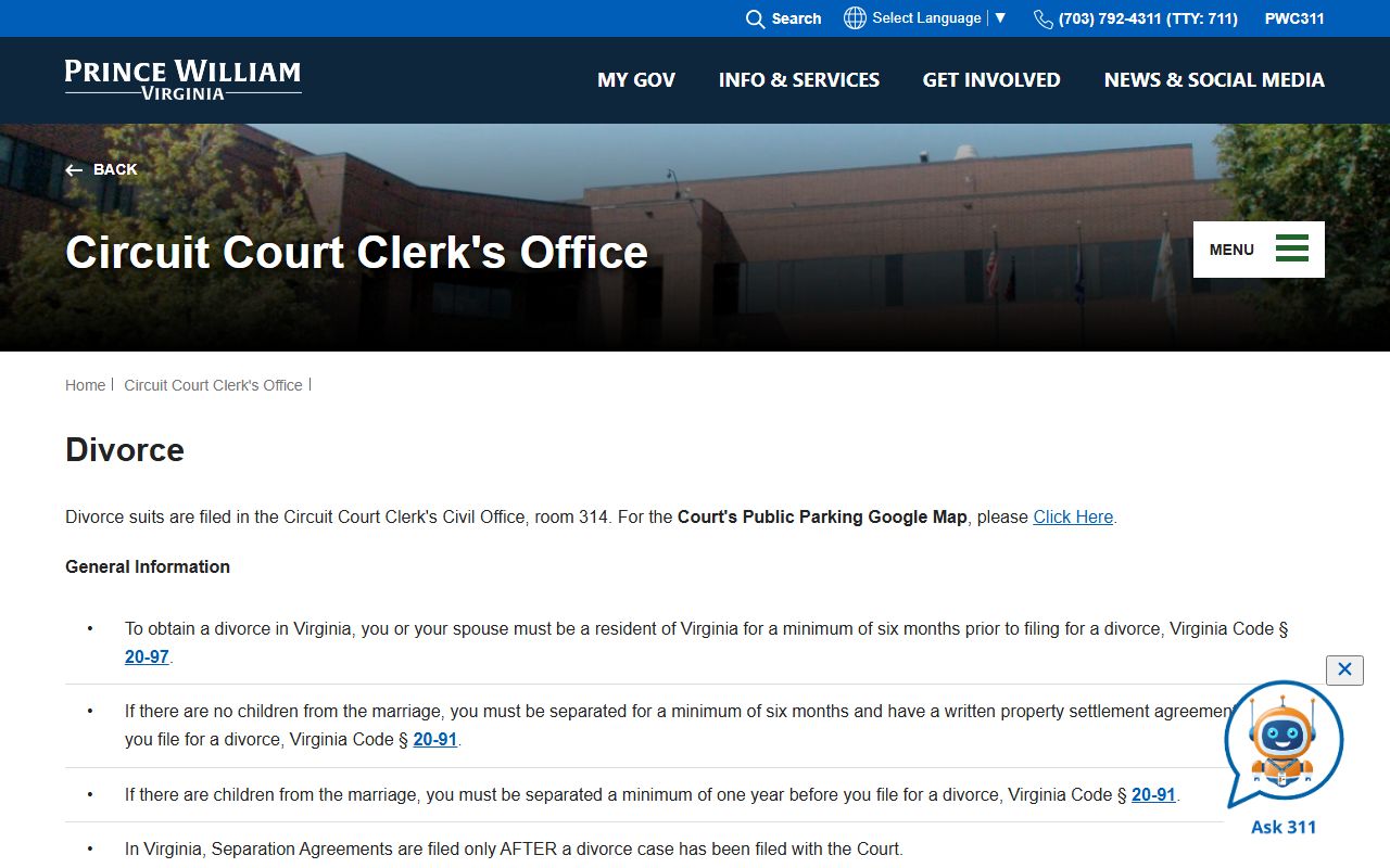 Prince William County divorce records filing information