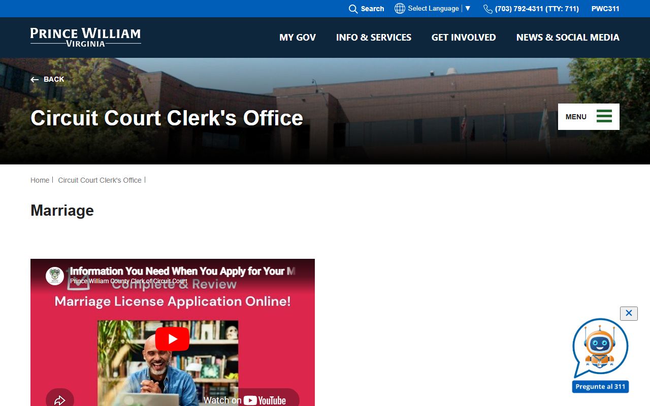 Prince William County marriage license application instructions