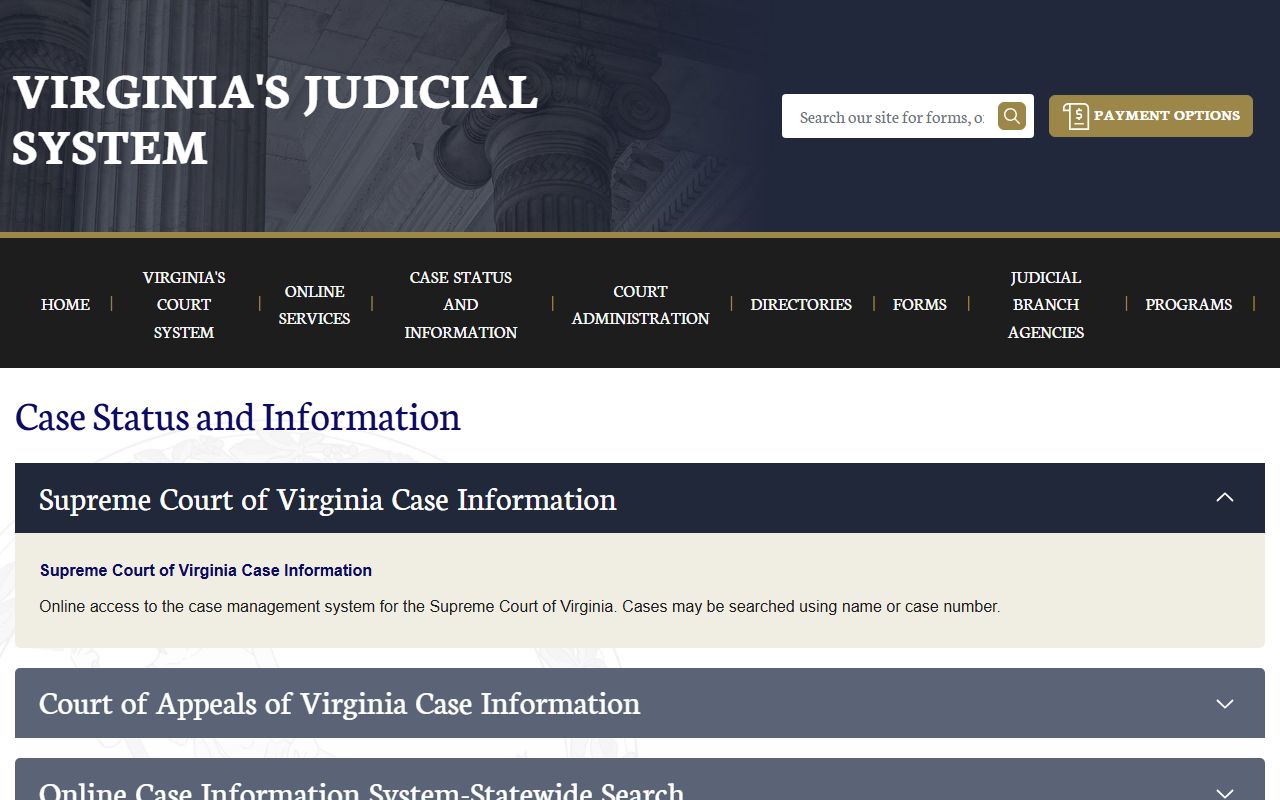 Prince William County court records search on the Virginia case status portal