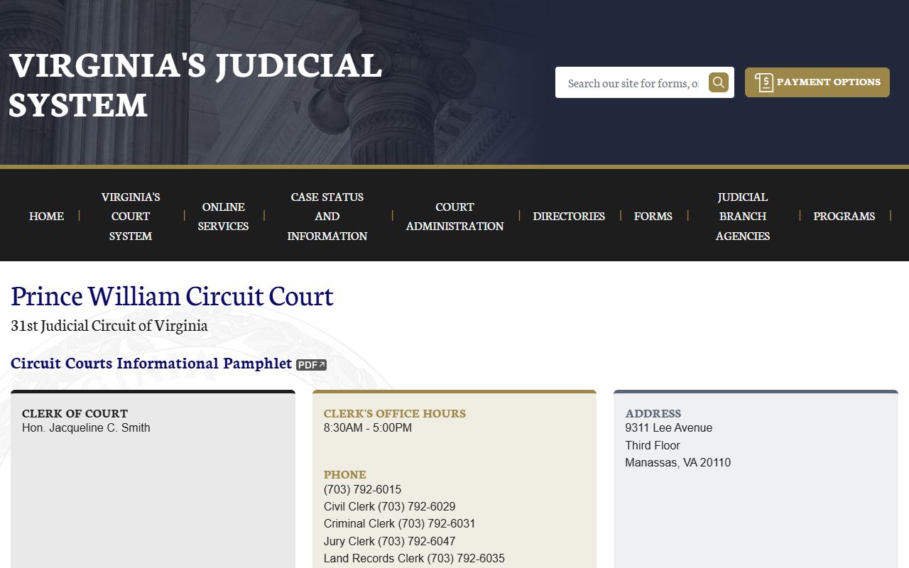 Prince William County court records and Circuit Court listing on the Virginia Judiciary site