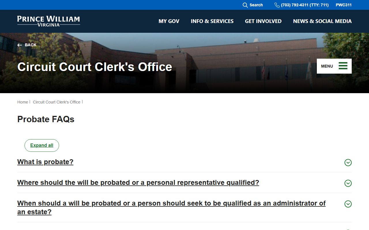 Prince William County probate records FAQ