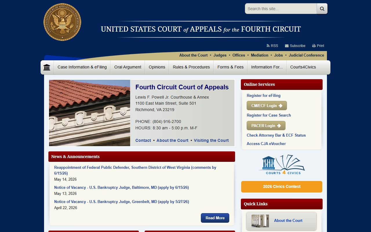Prince William County federal public records, U.S. Court of Appeals for the Fourth Circuit